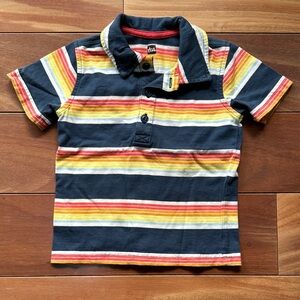 Tea Collection Navy Striped s/s Polo with Rainbow Stripes 3T